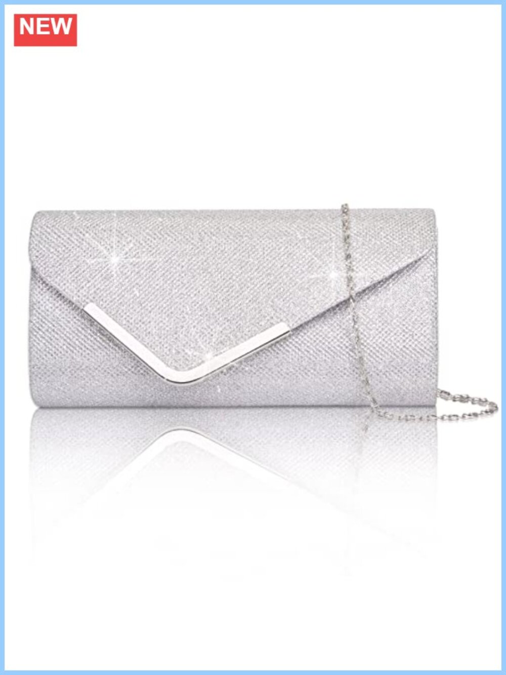 Shiny Sequin Envelope Clutch Evening Bag with Chain Sparkly Party Prom Purse